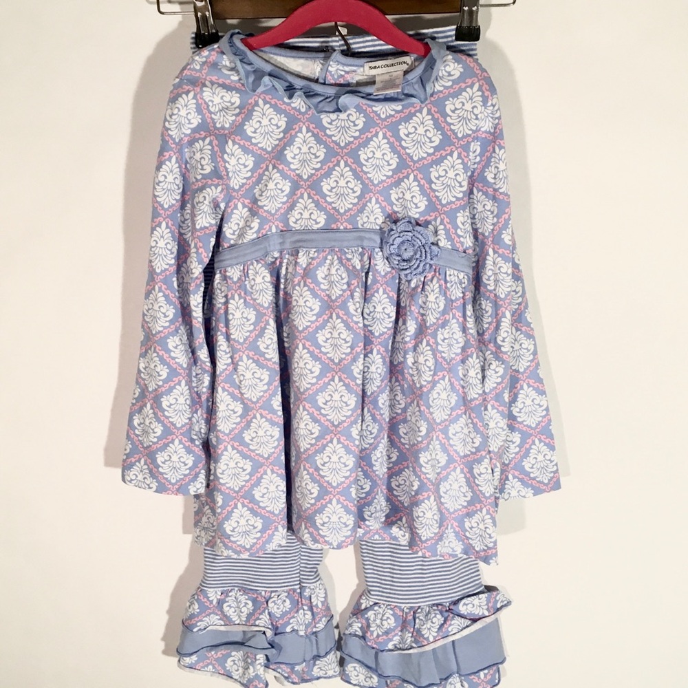 Tara collection baby blue and white pants set